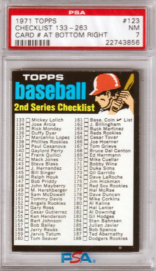 Columbia Hobby 1971 Topps Checklist card PSA 7 NM for Topps checklist collectors