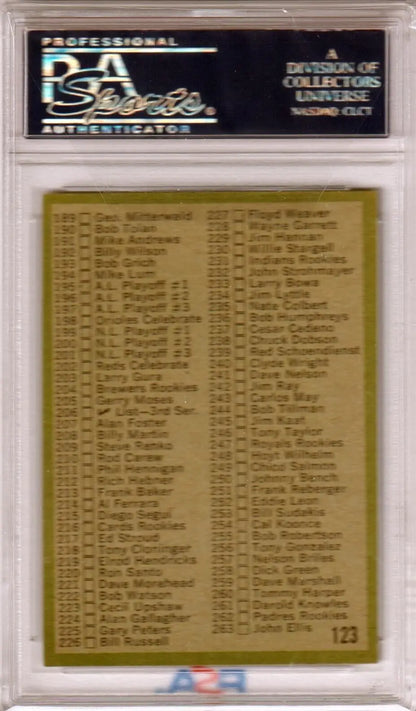 Graded baseball card checklist image featuring 1971 Topps Checklist #123 PSA 7 NM at Columbia Hobby
