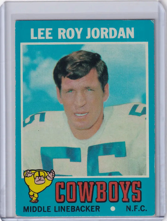 Vintage Topps Football card of Lee Roy Jordan, Dallas Cowboys middle linebacker