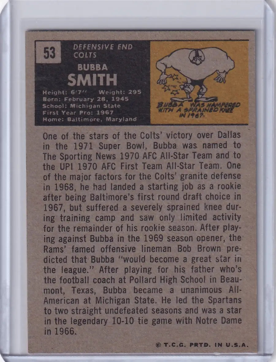 Vintage Topps Football trading card of Bubba Smith from the Baltimore Colts
