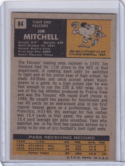 Vintage Topps Football card of Jim Mitchell, Atlanta Falcons, 1971 rookie edition