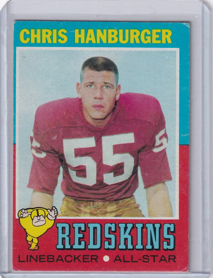 Vintage Topps Football card of Chris Hanburger, linebacker for Washington Redskins, #55