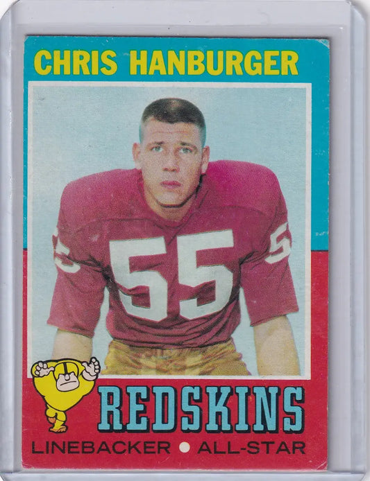 Vintage Topps Football card of Chris Hanburger, linebacker for Washington Redskins, #55