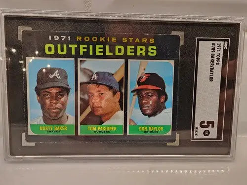 Graded 1971 Topps Rookie Stars baseball trading card featuring Dusty Baker and Don Baylor
