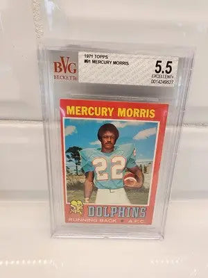 Graded 1971 Topps Mercury Morris football card for sports trading collectors
