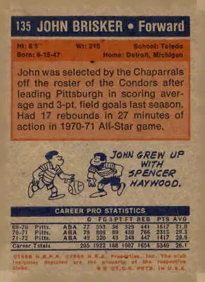 1972-73 Topps John Brisker basketball trading card from the sports trading card collection