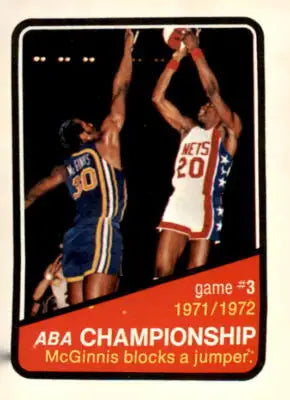 Vintage basketball card featuring 1972-73 Topps ABA Finals Game 3 collectible