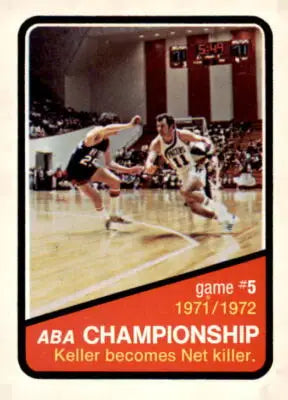 Vintage basketball card featuring 1972-73 Topps ABA Finals Game 5, excellent condition