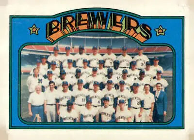 Vintage Milwaukee Brewers baseball card from 1972 Topps series featuring team memorabilia