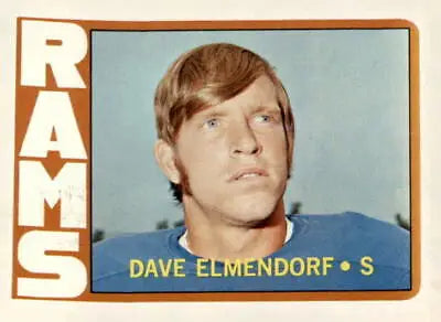 Vintage Dave Elmendorf football card from 1972 Topps, Los Angeles Rams rookie collectible