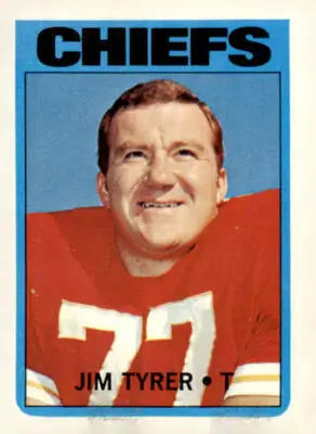 Vintage football trading card of Jim Tyrer from Kansas City Chiefs 1972 Topps #111