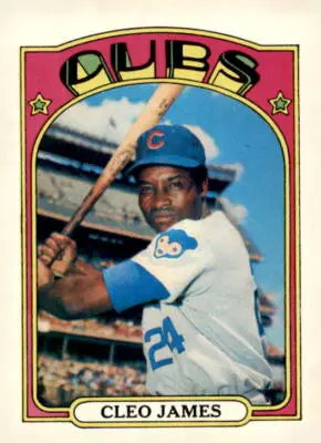 Cleo James Chicago Cubs trading card from 1972 Topps #117a displayed in product