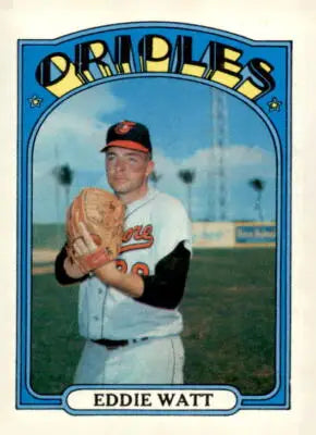 Vintage Eddie Watt baseball card from 1972 Topps #128, a collectible Eddie Watt trading card
