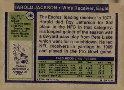 Vintage Harold Jackson football trading card from 1972 Topps #146 in EX-MT condition
