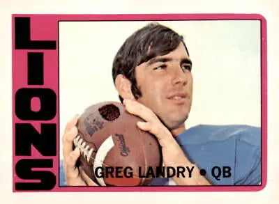 Greg Landry 1972 Topps #174 trading card featuring the Detroit Lions quarterback