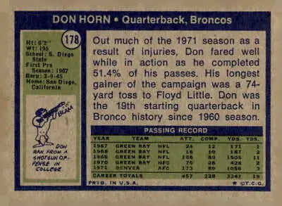 Vintage Don Horn trading card from 1972 Topps #178 in EX-MT condition
