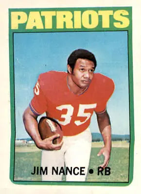 Jim Nance England Patriots trading card from 1972 Topps #183 featuring NFL memorabilia