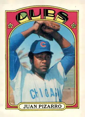 1972 Topps #18b Juan Pizarro baseball card featuring Green under C and S EX-MT condition