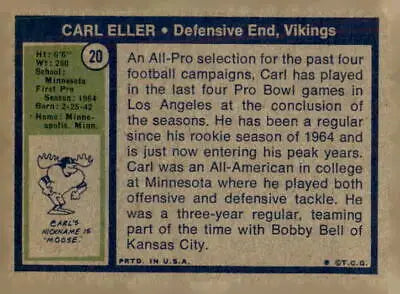 1972 Topps Carl Eller football card, a rare sports trading card from the trading card collection