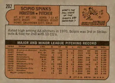 1972 Topps Scipio Spinks baseball card, sports trading card featuring Scipio Spinks