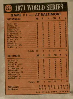 1971 World Series baseball card showcasing Baltimore Orioles World Series game from 1972 Topps