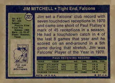 Vintage 1972 Topps #227 Jim Mitchell sports card in VG-EX condition for collectors