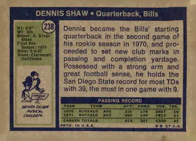 Dennis Shaw trading card from the 1972 Topps #238 collection in EX-MT condition