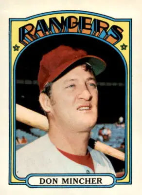 Don Mincher baseball card from 1972 Topps series featuring Don Mincher, collectible Mincher baseball card