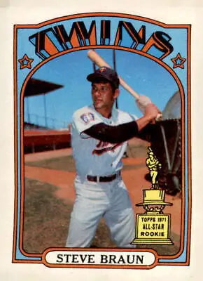 1972 Topps Steve Braun baseball card featuring Minnesota Twins player