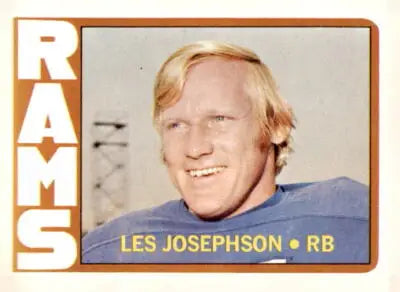 Vintage football trading card of Les Josephson from the 1972 Topps series featuring Los Angeles Rams quarterback