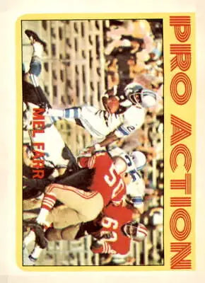 Vintage football card featuring Mel Farr from the 1972 Topps sports trading series