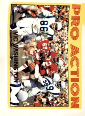 Football trading card featuring Vic Washington of the San Francisco 49ers from 1972 Topps