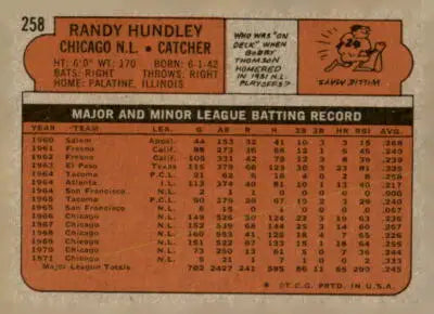 Vintage 1972 Topps Randy Hundley sports trading card in NM-MT condition