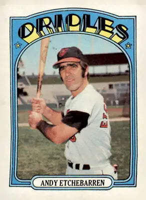 1972 Topps Andy Etchebarren baseball card front view for collectible sports card site