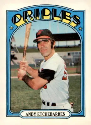 Sports trading card of Andy Etchebarren from 1972 Topps series