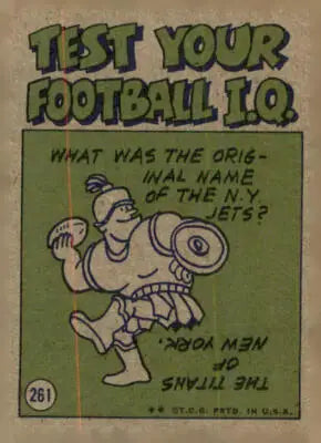 Vintage football trivia trading card of Greg Landry from Detroit Lions, 1972 Topps #261