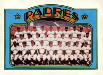 Vintage San Diego Padres baseball card from 1972 Topps #262 showcasing classic San Diego memorabilia
