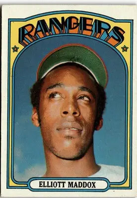 Elliott Maddox baseball card from 1972 Topps featured in Texas Rangers collectible product