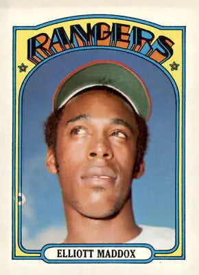 Vintage 1972 Topps Elliott Maddox baseball card showcasing sports memorabilia history