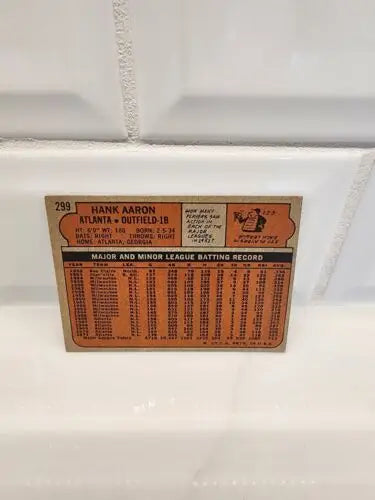 Hank Aaron baseball trading card from 1972 Topps #299 Atlanta BravesVG-EX