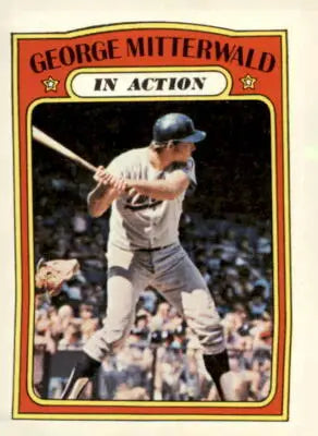 1972 Topps George Mitterwald baseball card featuring George Mitterwald in a dynamic pose