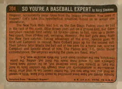 Vintage back of 1972 Topps #304 Joe Pepitone trading card for sports trading collectors