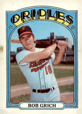 1972 Topps #338 Bob Grich baseball card in excellent condition for collectors