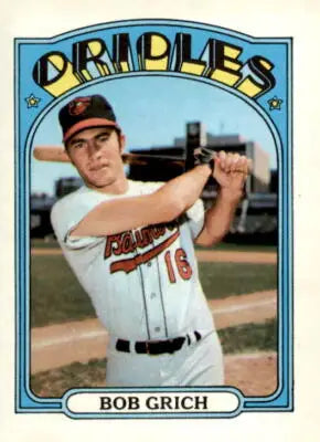 1972 Topps Bob Grich baseball card, EX-MT grade, featuring Bob Grich baseball memorabilia