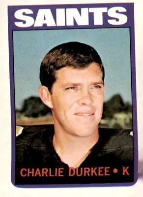 Charlie Durkee trading card from 1972 Topps, showcasing NFL history in EX-MT condition