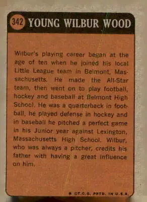 Vintage baseball card back of Wilbur Wood Chicago White Sox 1972 Topps #342