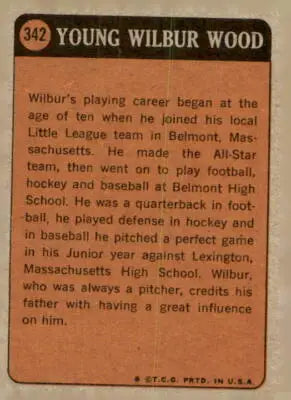 Vintage baseball card back featuring Wilbur Wood of the Chicago White Sox