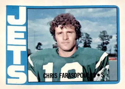 Chris Farasopoulos football card from 1972 Topps #36 featuring player details