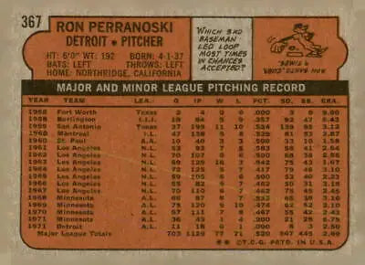 1972 Topps #367 Ron Perranoski vintage sports trading card in EX-MT condition
