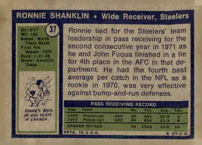 Vintage 1972 Topps Ronnie Shanklin trading card in VG-EX condition